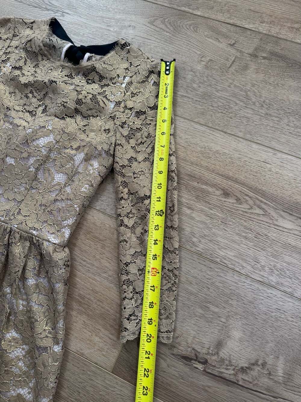 Boden Gold Metallic Lace Long Sleeve Midi Dress with Back Bow - Picture 6 of 16